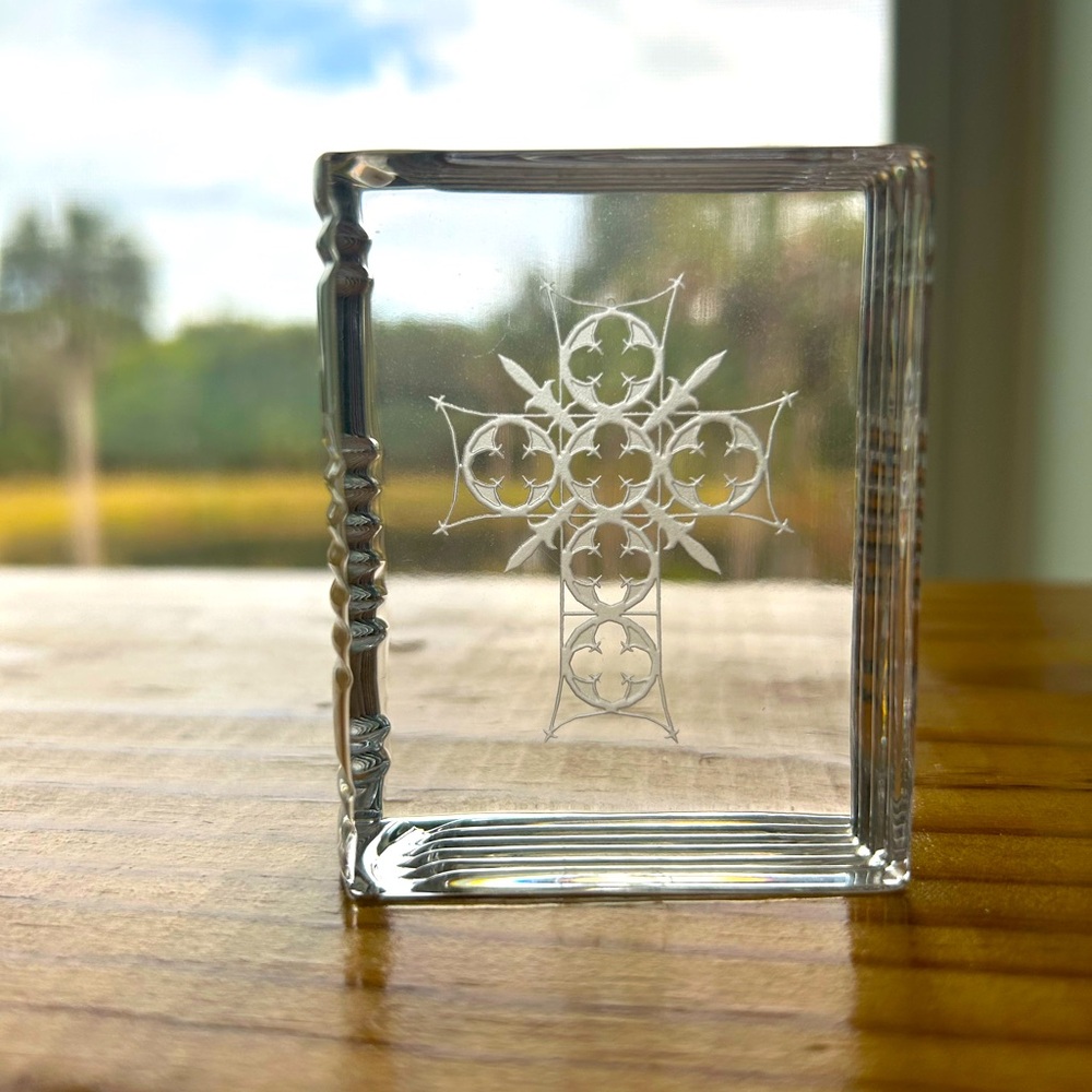 Stuart Crystal Paperweight Book Memento Collection “Cross” “Holy Bible” Keepsake
